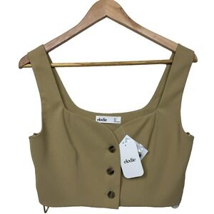 NWT Elodie Cropped Tank Top Womens Small Taupe Sweetheart‎ Button Up Sleeveless